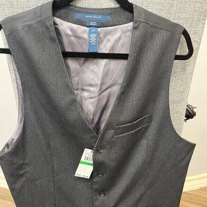 Perry Ellis Vest Charcoal Gray Striped L Slim Fit Stretch NWT (V-4)